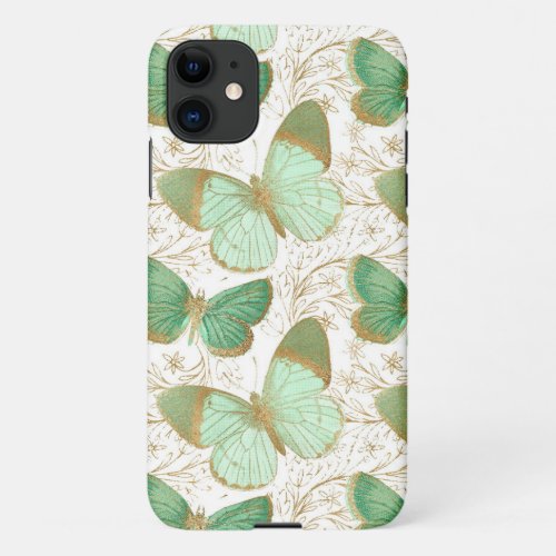 Green Butterfly White Floral Flower Blossom iPhone 11 Case