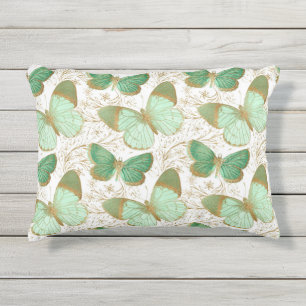 Green Butterfly White Floral Flower Blossom Outdoor Pillow