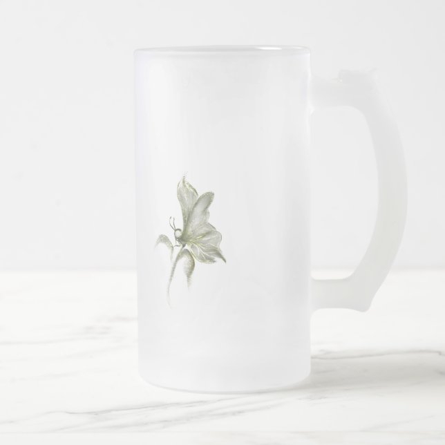 Green butterfly white floral frosted mug (Right)