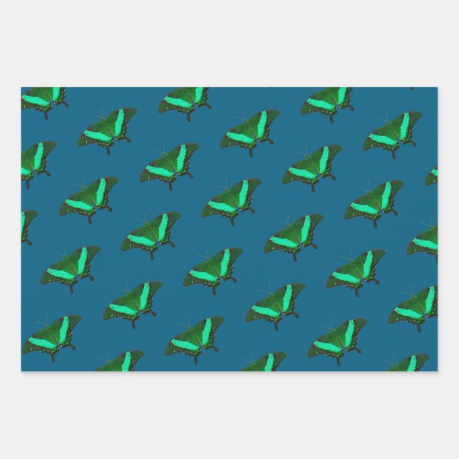 Green Butterfly Wrapping Paper Sheets (Front)