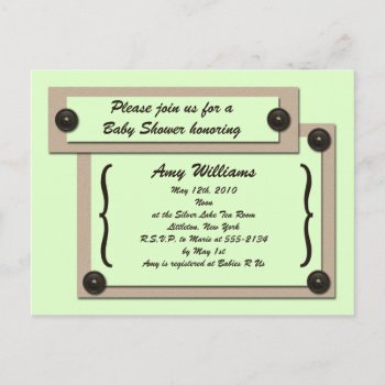 Green Buttons & Brackets Baby Shower Invitation by Joyful_Expressions at Zazzle