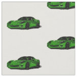 Green C6 Corvette Hand Drawn Sketch Fabric