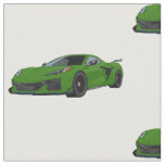 Green C8 Corvette Hand Drawn Sketch Fabric