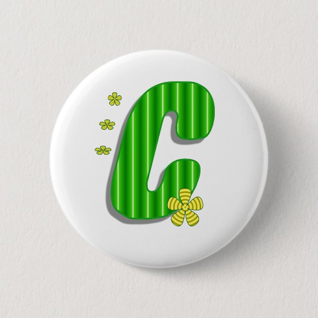 green C monogram Pinback Button (Front)