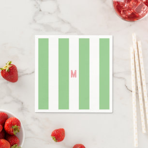 Green Cabana Stripe & Personalized Pink Monogram Napkins