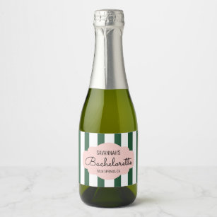 Green Cabana Stripes Bachelorette Party Favor Sparkling Wine Label