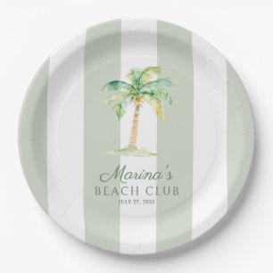 Green Cabana Stripes Palm Beach Club Birthday Paper Plates
