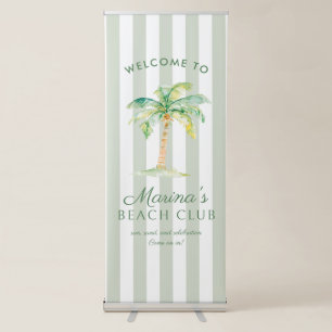 Green Cabana Stripes Palm Beach Club Welcome Retractable Banner
