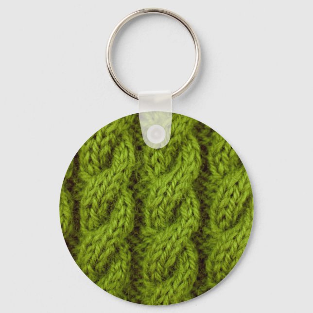 Green cable knitting keychain (Front)