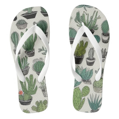 Green Cacti Pattern Flip Flops