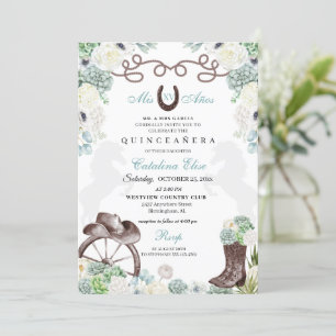 Green Cacti Western Horseshoe Charra Quinceanera Invitation