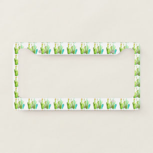 Green cactus Arizona desert watercolor Boho License Plate Frame