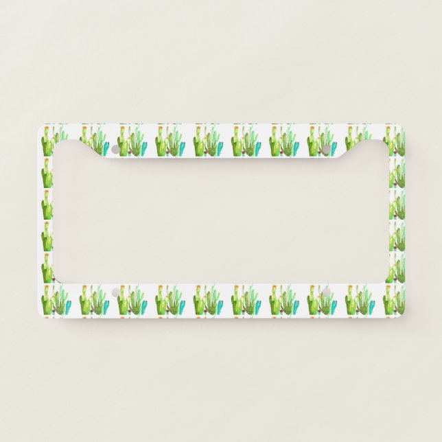Green cactus Arizona desert watercolor Boho License Plate Frame (Front)
