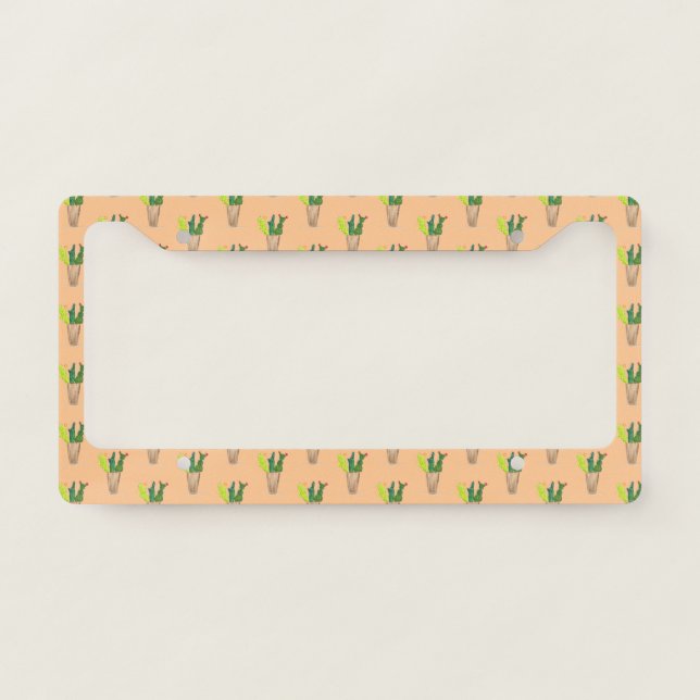 Green cactus Arizona desert watercolor Boho License Plate Frame (Front)