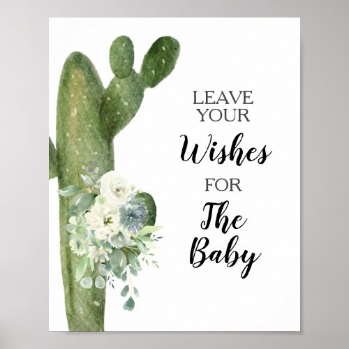 Green Cactus Baby Shower Wishes for Baby Sign  