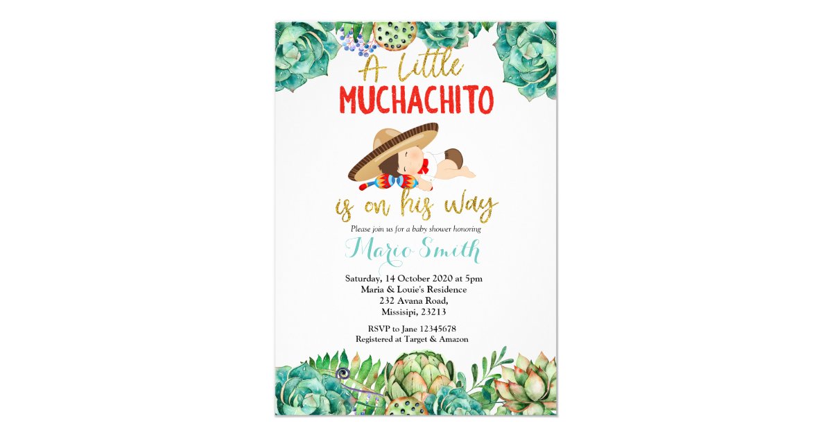 Green Cactus Fiesta Baby Muchacho Baby Shower Invitation