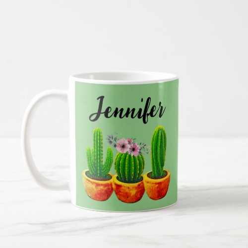 Green Cactus Floral Custom Mug
