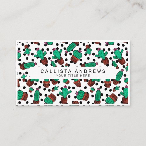 Green Cactus Floral Hexagon Pattern Watercolor Business Card