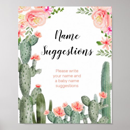 Green Cactus floral Name Suggestions Poster