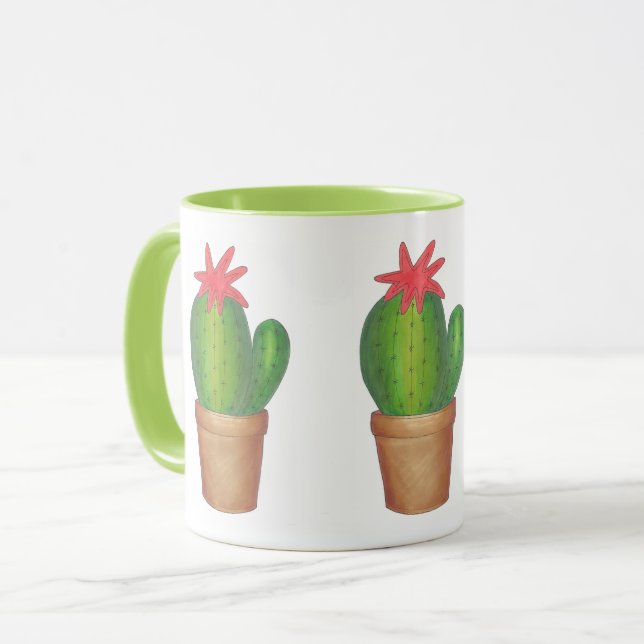 Green Cactus Flower Bloom Cacti Garden Mug (Front Left)