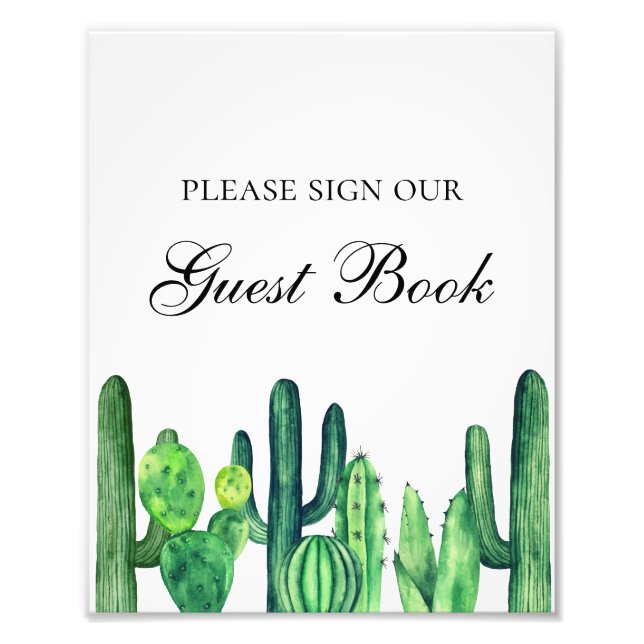 Green cactus guest book sign. Summer cacti wedding Photo Print (Front)