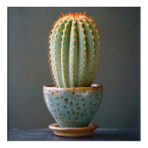 Green Cactus in a Teal Ceramic Pot Photography Acrylic Print