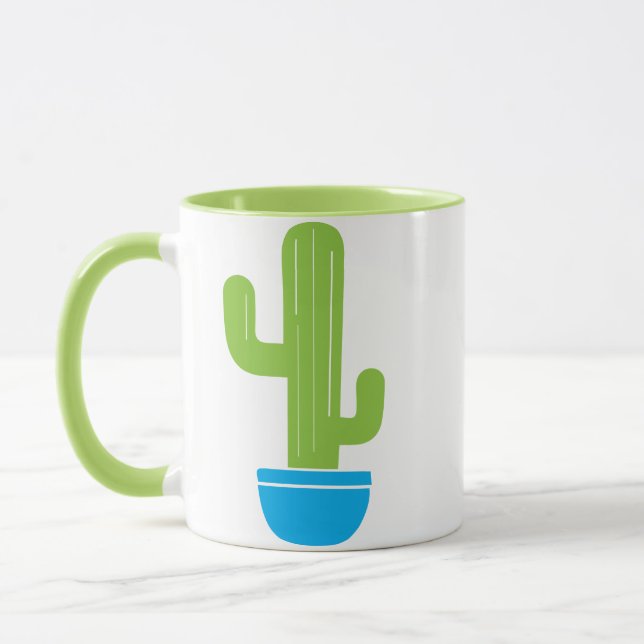 Green Cactus in Blue Pot Illustration Mug (Left)