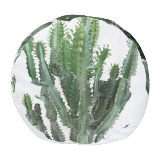 Green Cactus: Minimalist White Background Pouf
