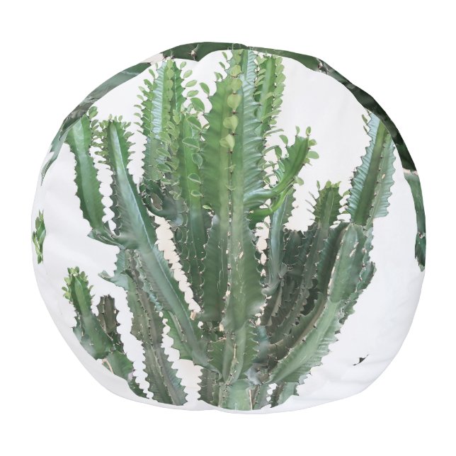 Green Cactus: Minimalist White Background Pouf (Bottom)