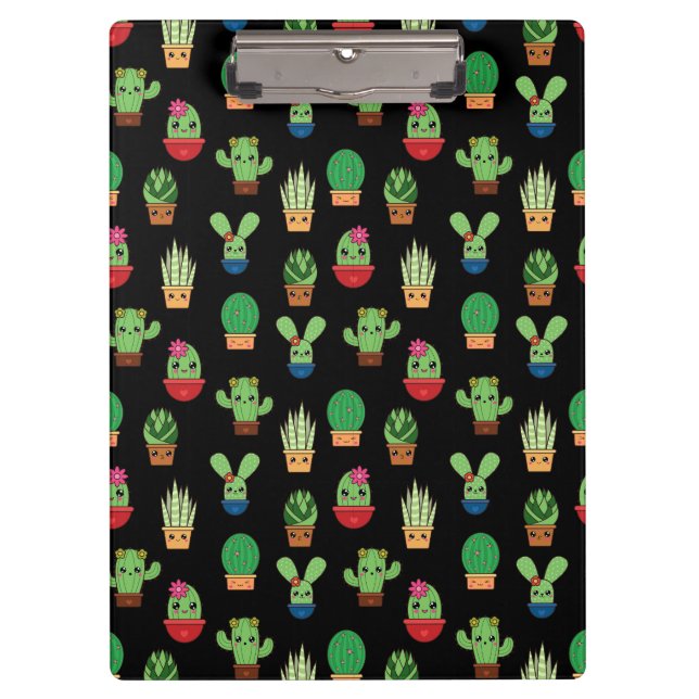 Green Cactus on Black Background - Spiral Bound  Clipboard (Front)