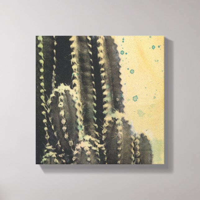 Green Cactus on Yellow Background Canvas Print (Front)