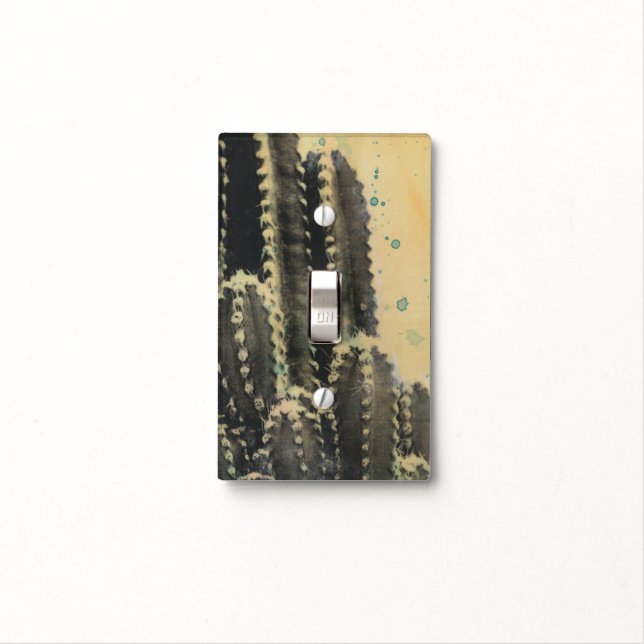 Green Cactus on Yellow Background Light Switch Cover (In Situ)