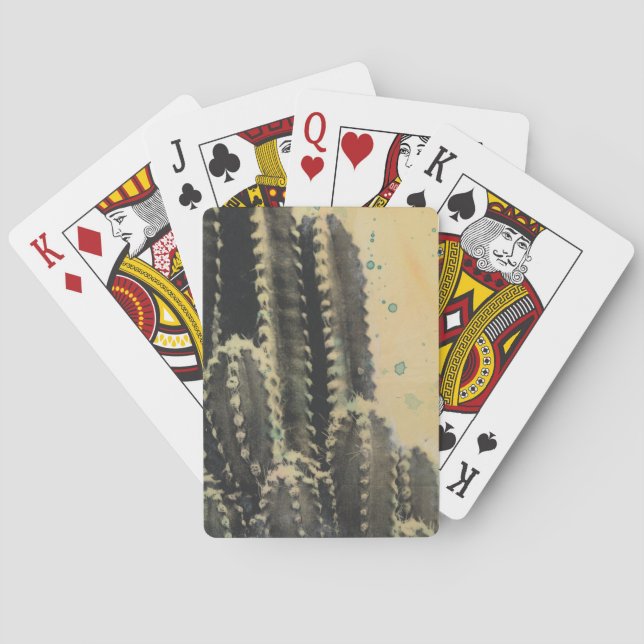 Green Cactus on Yellow Background Poker Cards (Back)