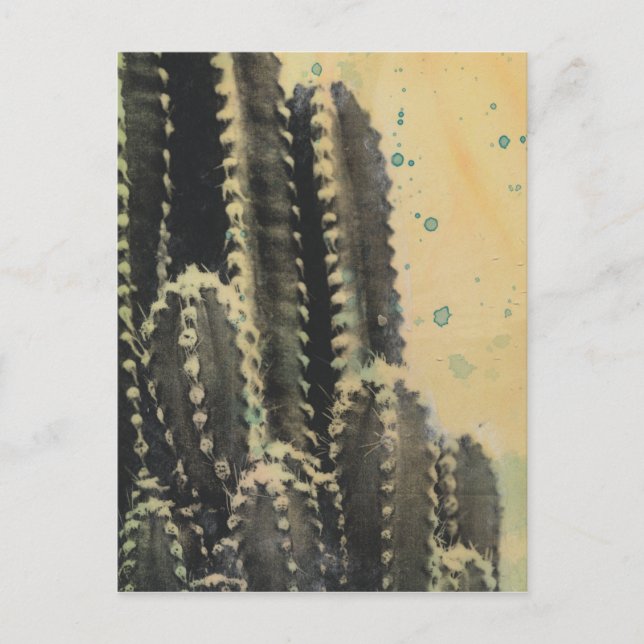 Green Cactus on Yellow Background Postcard (Front)