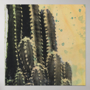 Green Cactus on Yellow Background Poster