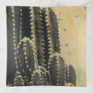 Green Cactus on Yellow Background Trinket Tray