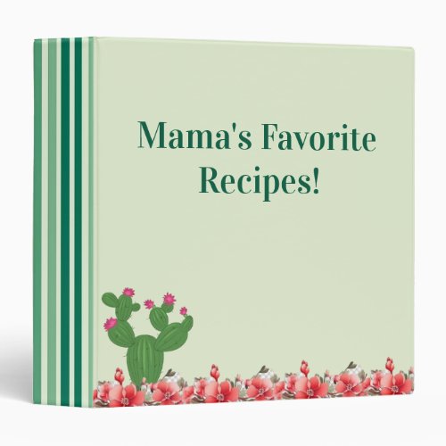 Green Cactus Orange Flowers Stripe School Binder