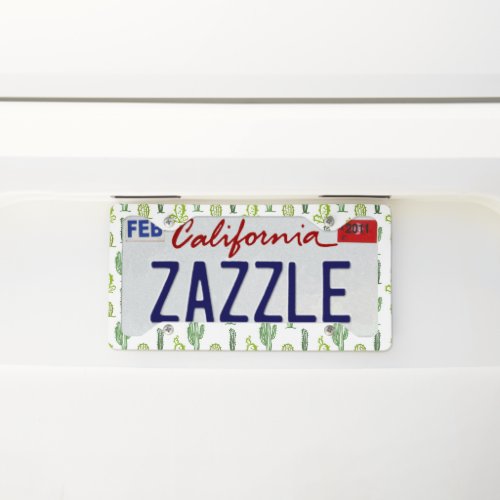 Green cactus pattern license plate frame