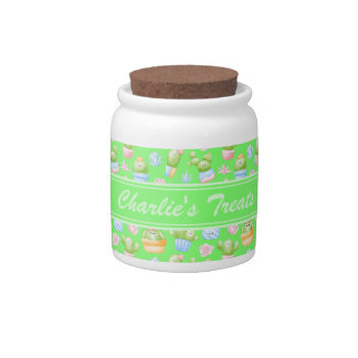Green Cactus Pattern Personalized Dog Treat Jar
