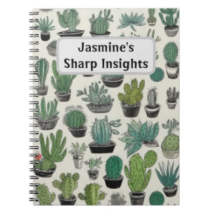 Green Cactus Pattern Personalized Notebook