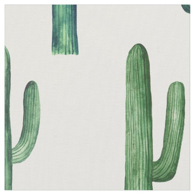 Green cactus pattern. Watercolor cacti. Botanical Fabric (Close Up)