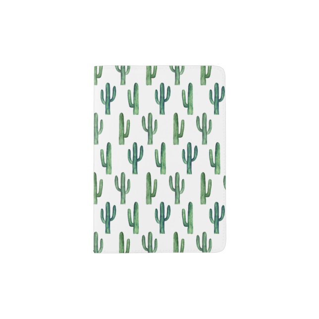 Green cactus pattern. Watercolor cute cacti Passport Holder (Front)