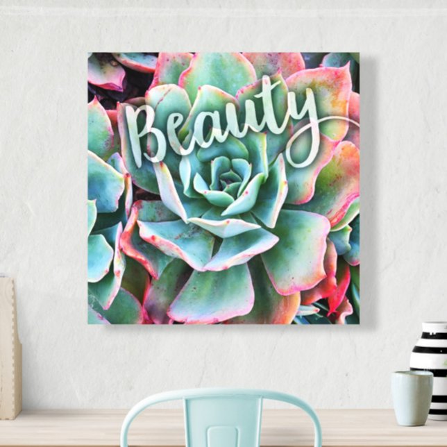 Green Cactus Photo Modern Beauty Quote Script Bold Canvas Print (Creator Uploaded)