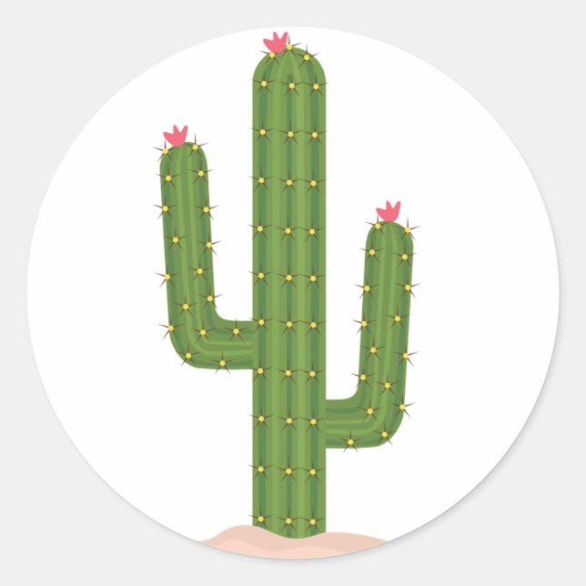 Green Cactus Pink Flower Stickers (Front)