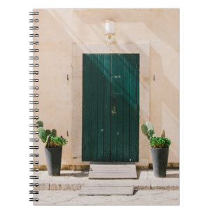 GREEN CACTUS PLANT NEAR GREEN DOOR NOTEBOOK