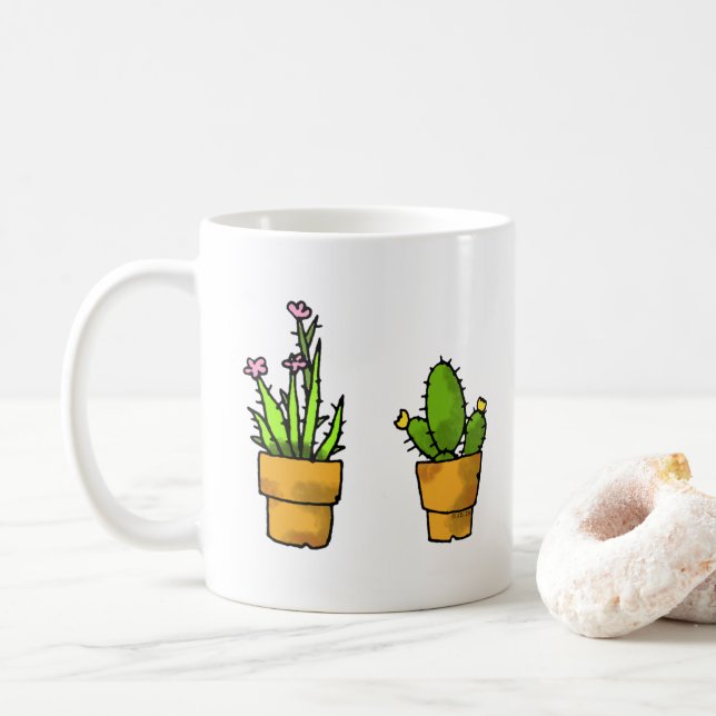 green cactus plant pots coffee mug (With Donut)