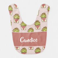 Green cactus plants on pink baby bib