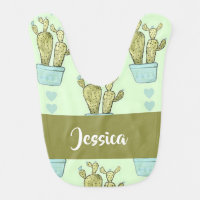 Green cactus pot plant pattern baby bib