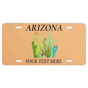 Green cactus succulent desert watercolor Boho License Plate