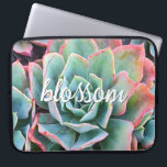 Green Cactus Succulent Photography Blossom Script Laptop Sleeve<br><div class="desc">Cacti thrive in the harshest of desert conditions. Embrace the strength in this beautiful pink-tipped, mint green, blossoming cactus photo whenever you use this unique, photography neoprene laptop sleeve. This sleeve comes in three sizes: 15", 13", and 10”. Makes a great gift for someone special! You can easily personalize this...</div>